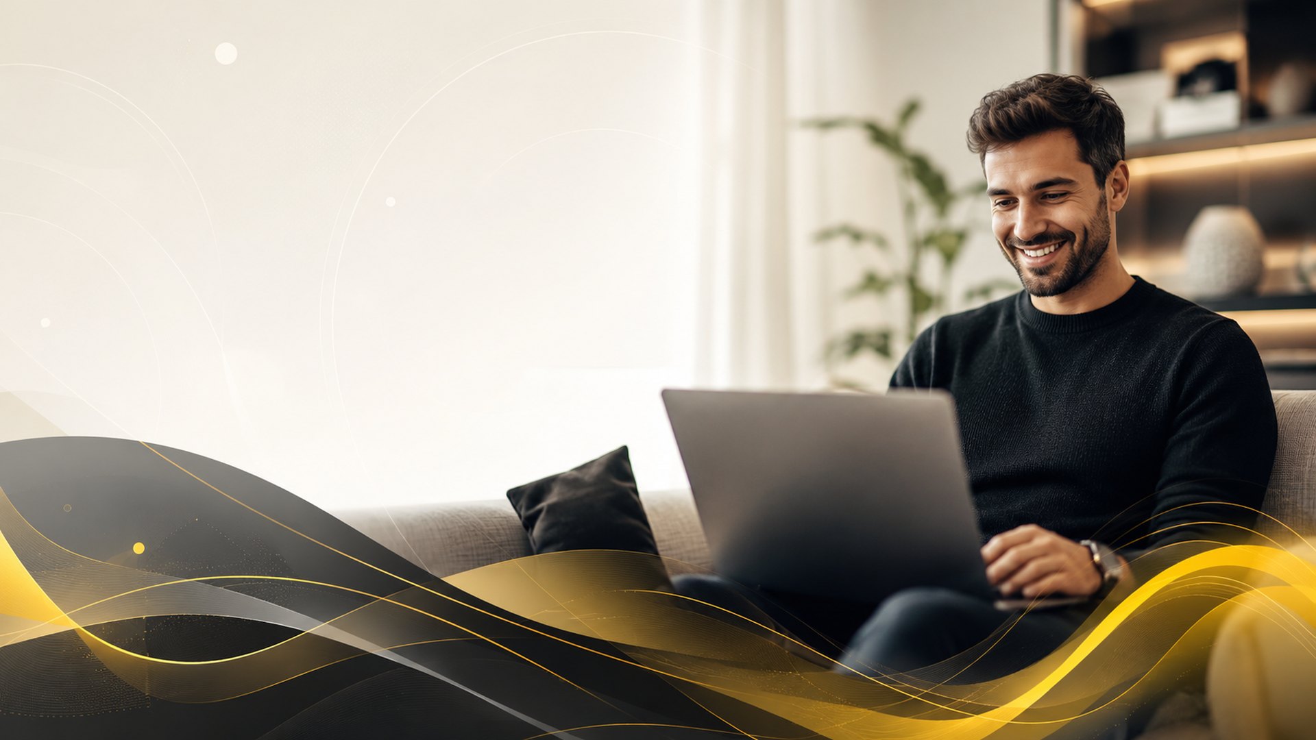 Pessoa trabalhando em casa com notebook e internet estável